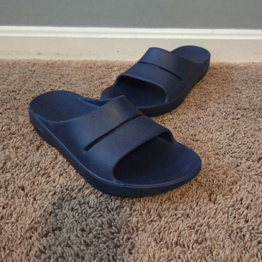 Oofos ooahh sport flex slides blue navy sandals comfort recovery unisex 10